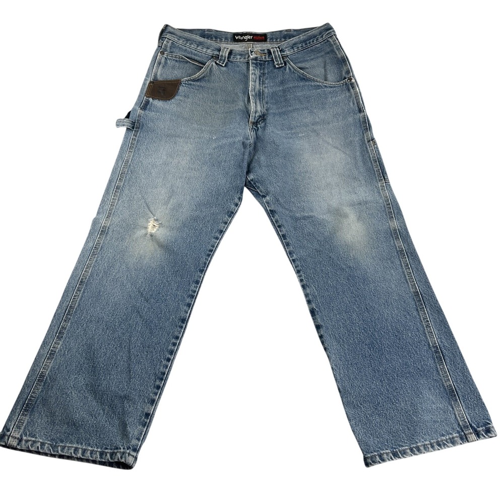 Wrangler Riggs Workwear Carpenter Jeans 34x30 Blue Men Relaxed Fit Distressed